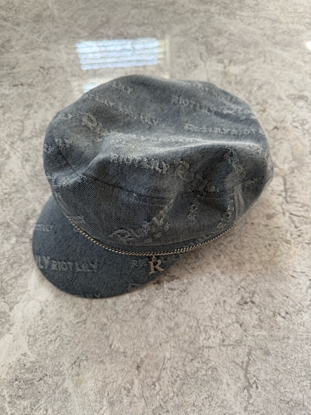 Denim Messenger Hat with chain detail